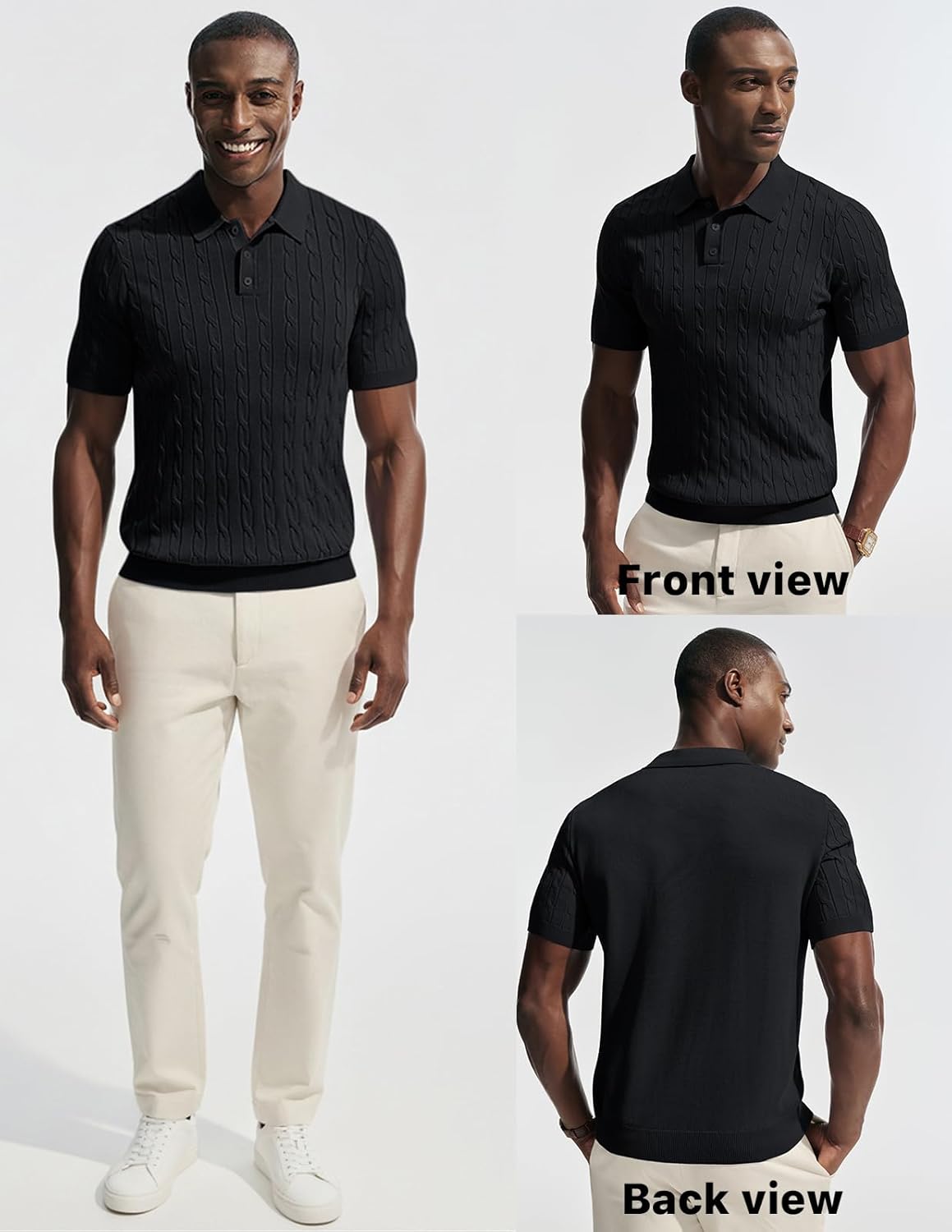PJ PAUL JONES Men's Polo Shirts Short Sleeve Textured Cable Knit Shirts Casual Stretchy Golf Polo Stylish Old Money Tops - Image 2