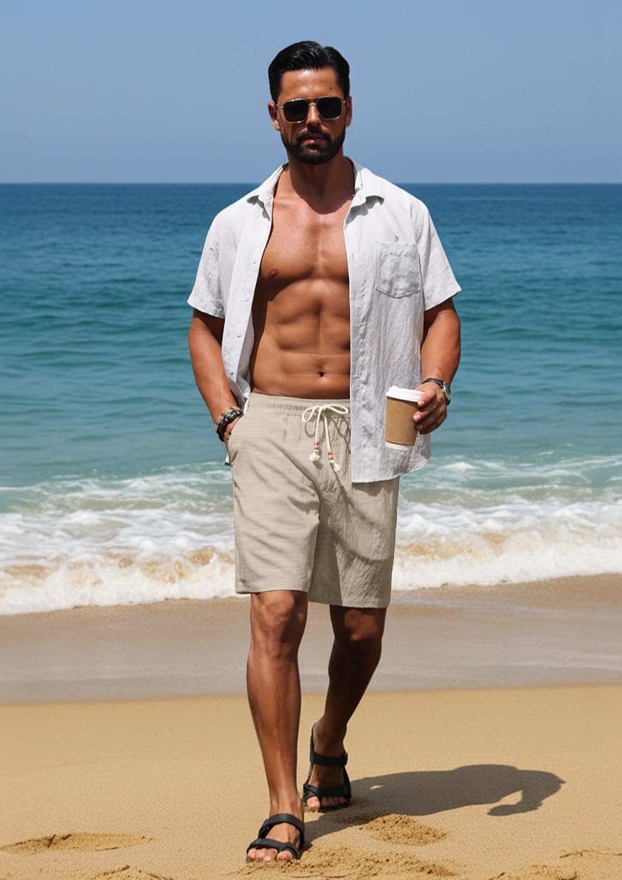 Sailwind Men’s Linen Shorts Casual Summer Elastic Waist Drawstring Lightweight Beach Vacation Shorts with Pockets - Image 3