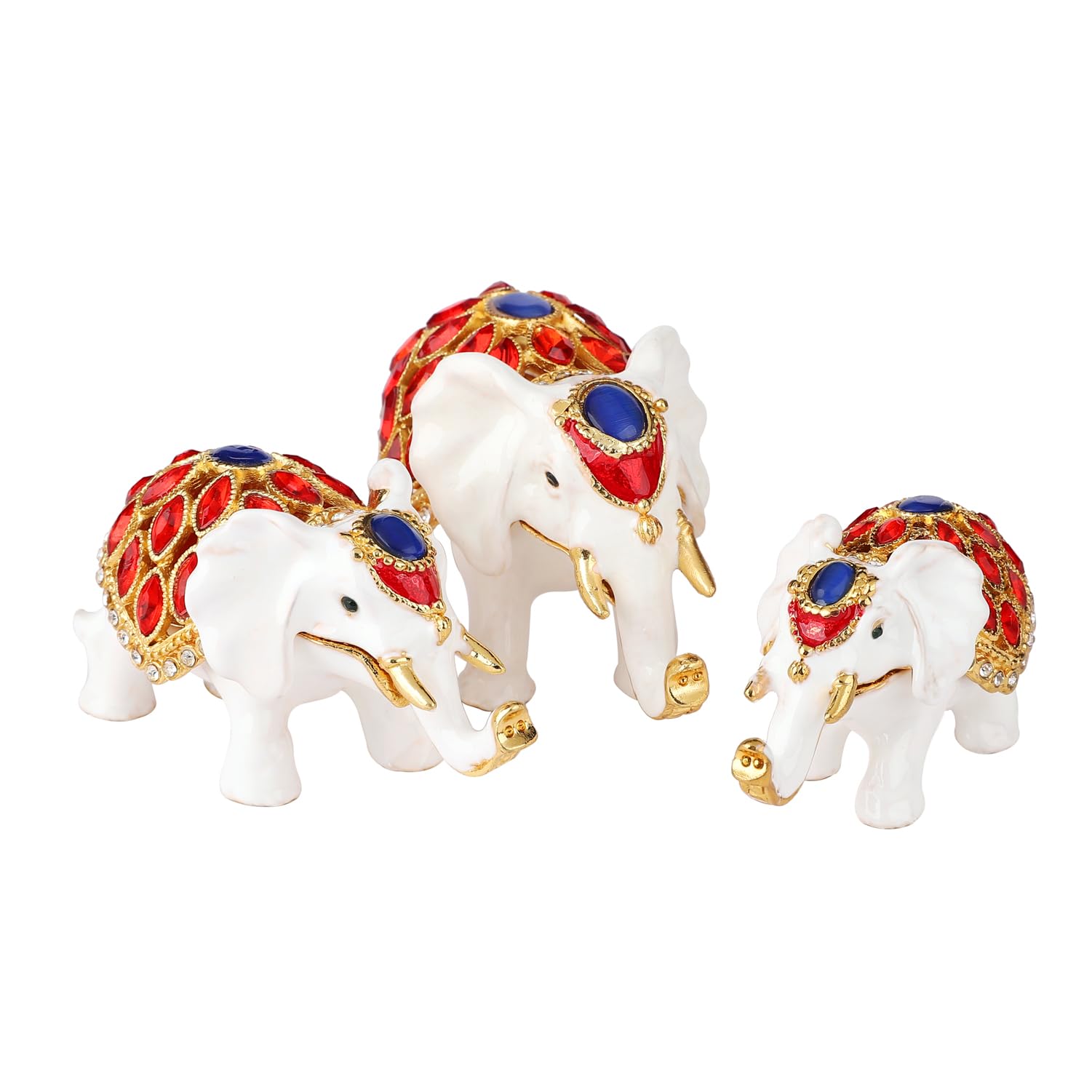 Furuida Elephant Family Trinket Boxes Hinged Hand-Painted Animals Figurine Enamel Craft Ornaments Unique Gift for Home Decor