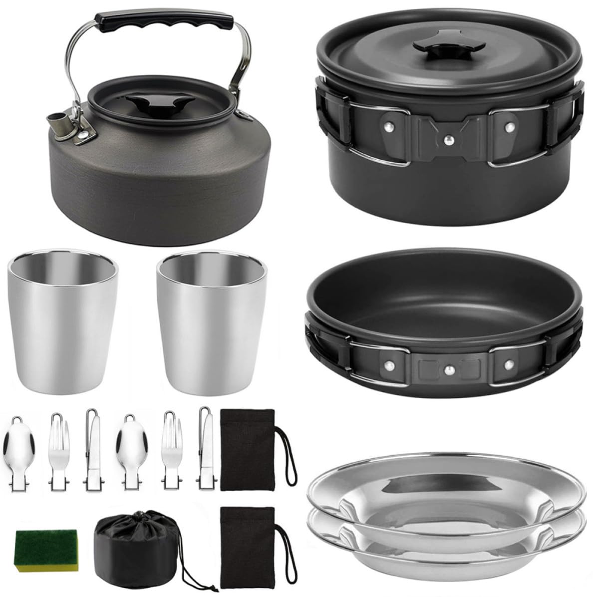 LALAFINA Juego de Utensilios de Cocina para Acampar 1 Juego Negro
