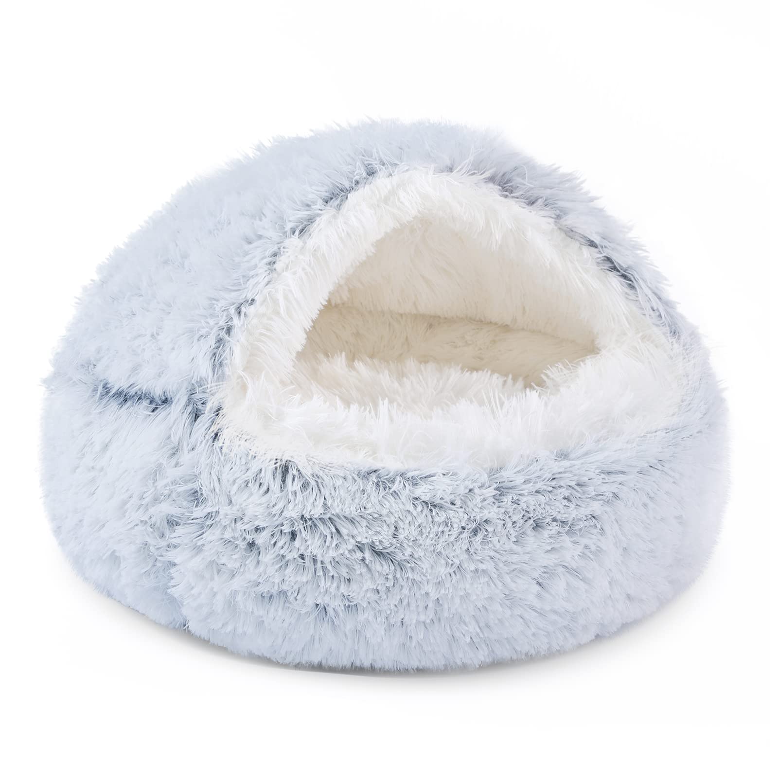 NOYALDog Bed Round Hooded Plush Cat Cave Donut Anti Anxiety Fluffy Dog Bed for Small Medium Dog and Cat