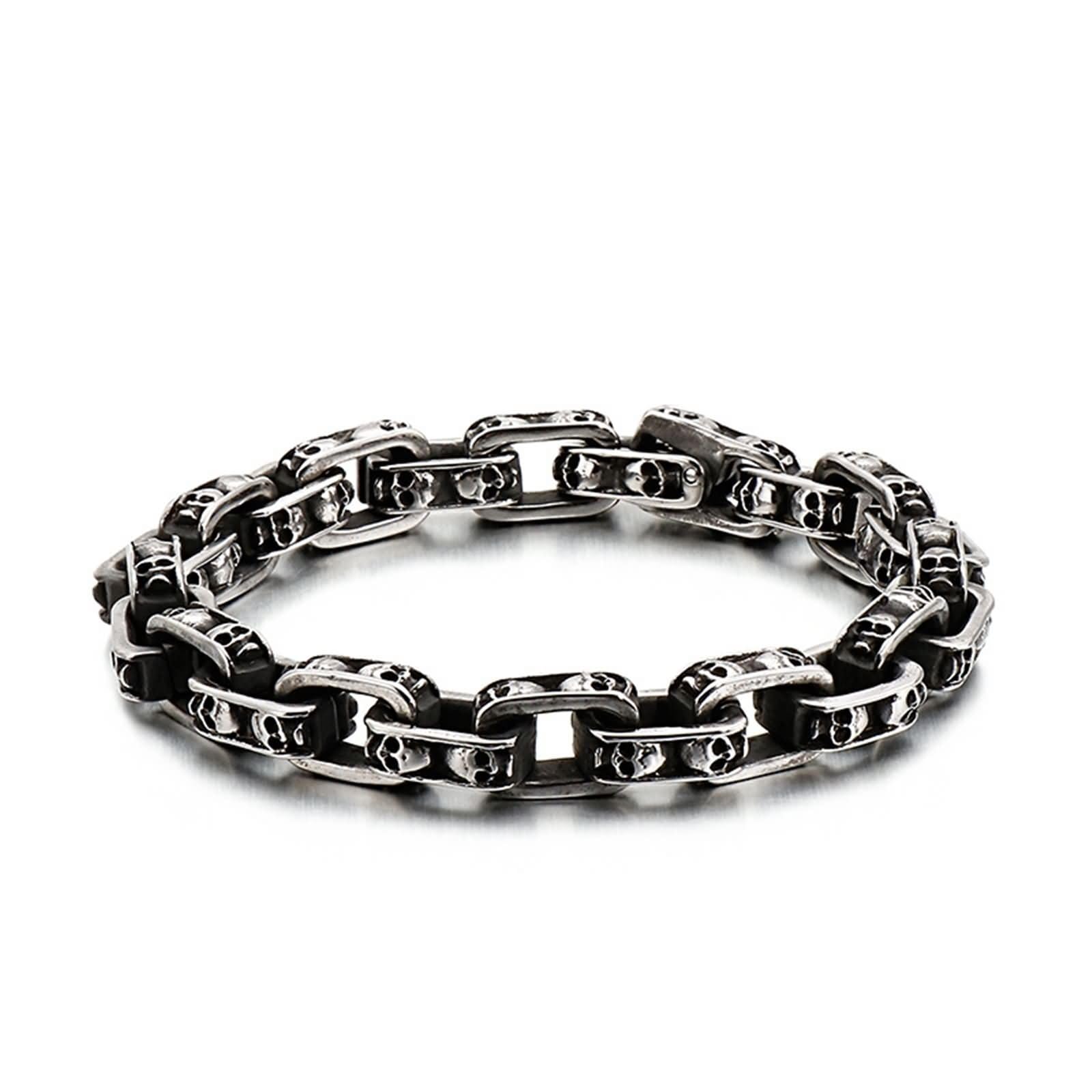 Braccialetto Uomo Nero,Bracciali Uomo in Acciaio Inossidabile Catena Cranica 11MM Braccialetto Uomo Nero