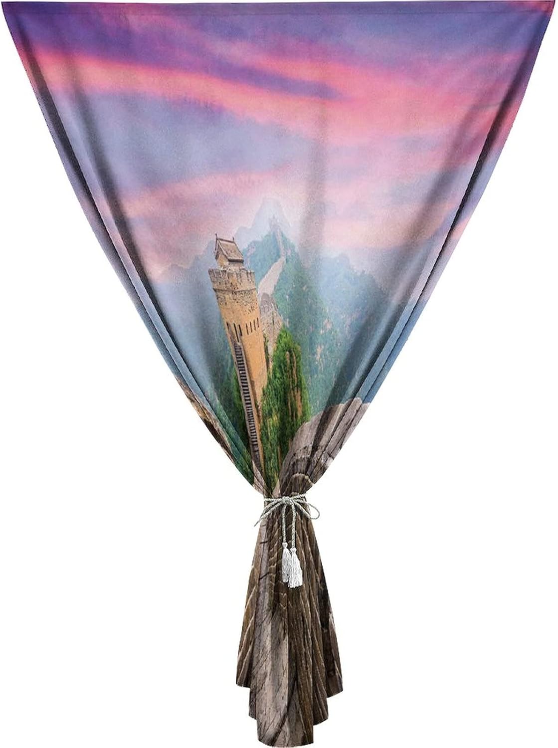 XISUNYA Self Adhesive Portable Blackout Curtains, Great Wall of China Room Darkening Curtains, Fantasy Sky on Cultural Architecture Section Print Temporary Blackout Blinds,59W x72L Inch