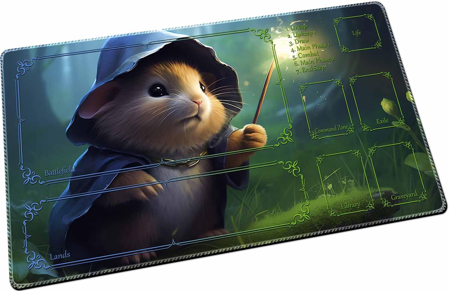 April Space Rubber Playmat, 23.6 x 13.8in, High-definition Printing, Anti-slip Base, With Card Zones, Mouse Wizard, Includes Waterproof Bag