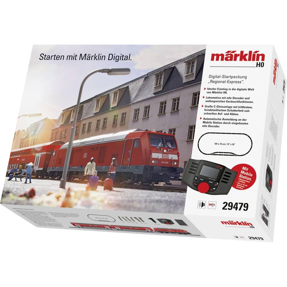 Märklin 29479 Kit de démarrage numérique Regional-Express, Piste de Train Miniature H0, Nombreuses Fonctions sonores, avec Station Mobile et Rails de Voie C