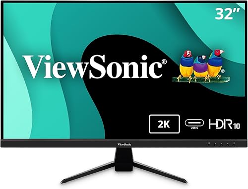ViewSonic VX3267U-2K Monitor IPS de 32 pulgadas 1440p con USB C de 65 W, soporte de contenido HDR10, biseles ultrafinos, cuidado de los ojos,