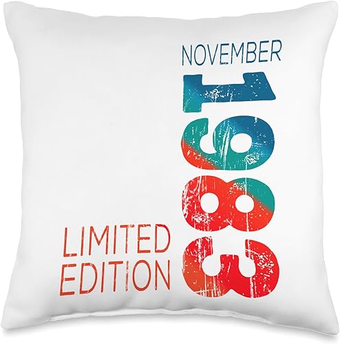 November Year Retro Vintage 1983 Edition Throw Pillow, 16x16, Multicolor