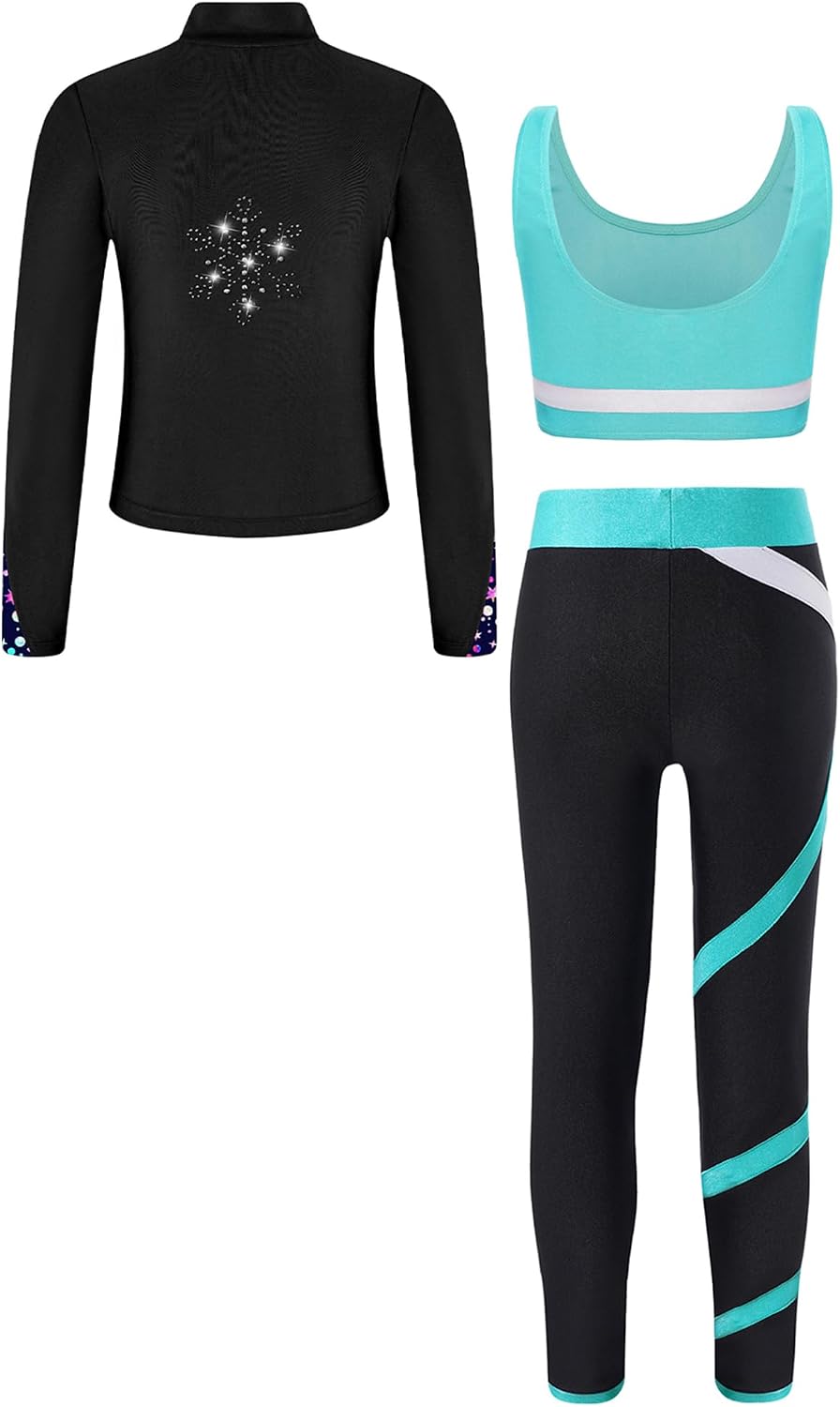 Hularka Youth Competition Training Set Figure Skating Outfit with Sleeveless Vest and Print Sweatshirt