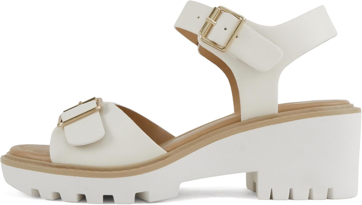 Soda Remo ~ Women Round Toe Notch Wedge Sandal with Buckle Straps