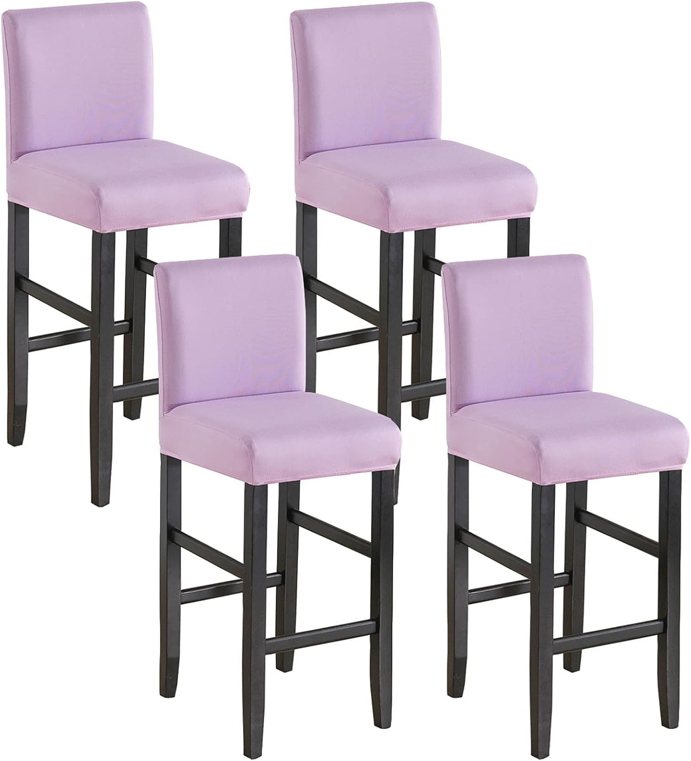 Stretch Bar Stool Covers, Soft Barstool Slipcover Elastic Spandex Furniture Chair Seat Cover with Elastic Bottom Dining Chair Covers Machine Washable for Living Room-Light Purple-Set of 4