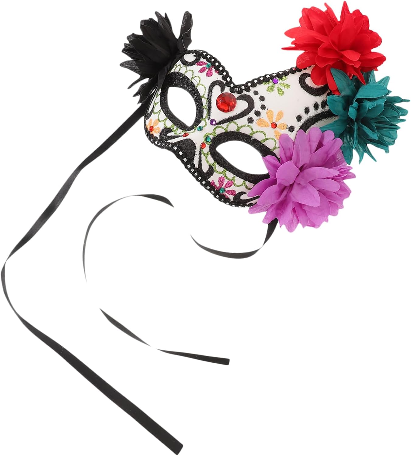 Halloween Half Face Flower Mask for Day of Dead Cosplay