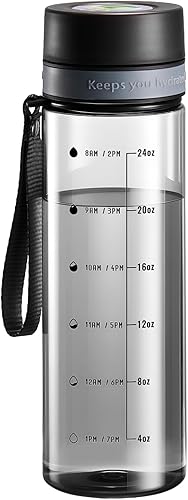 Botellas de agua de plástico, botella de agua transparente de 28 onzas con medidas, botella de agua de boca ancha con correa, botellas de agua de