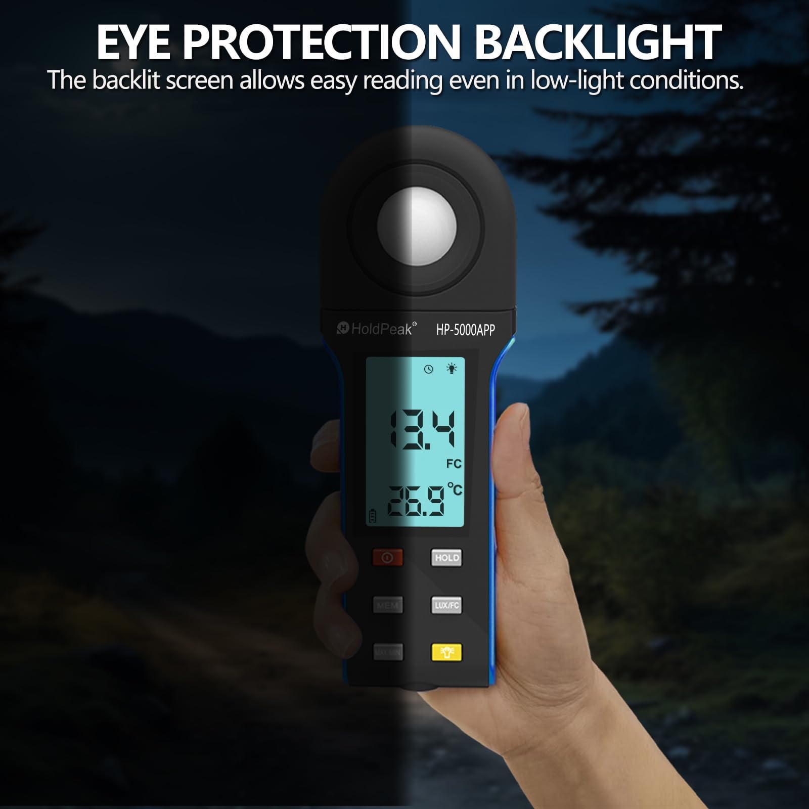 Luxmetro Digitale Tester per Misurazione Luminosita 400,000 Lux 5000APP, Misuratori di Luce, Posemetro Digitale Portatile Ambientale, per Luce LED/Piante, Rotativo 270º, APP Operazione