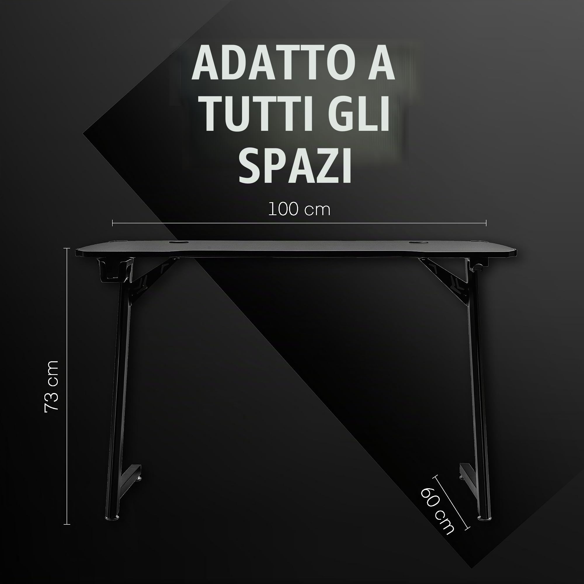 Baroni Home Scrivania Gaming per Computer Ergonomica con Supporto e Gancio Cuffie e Porta Bicchiere, Tavolo da Gioco in MDF e Acciaio, 100x60 cm