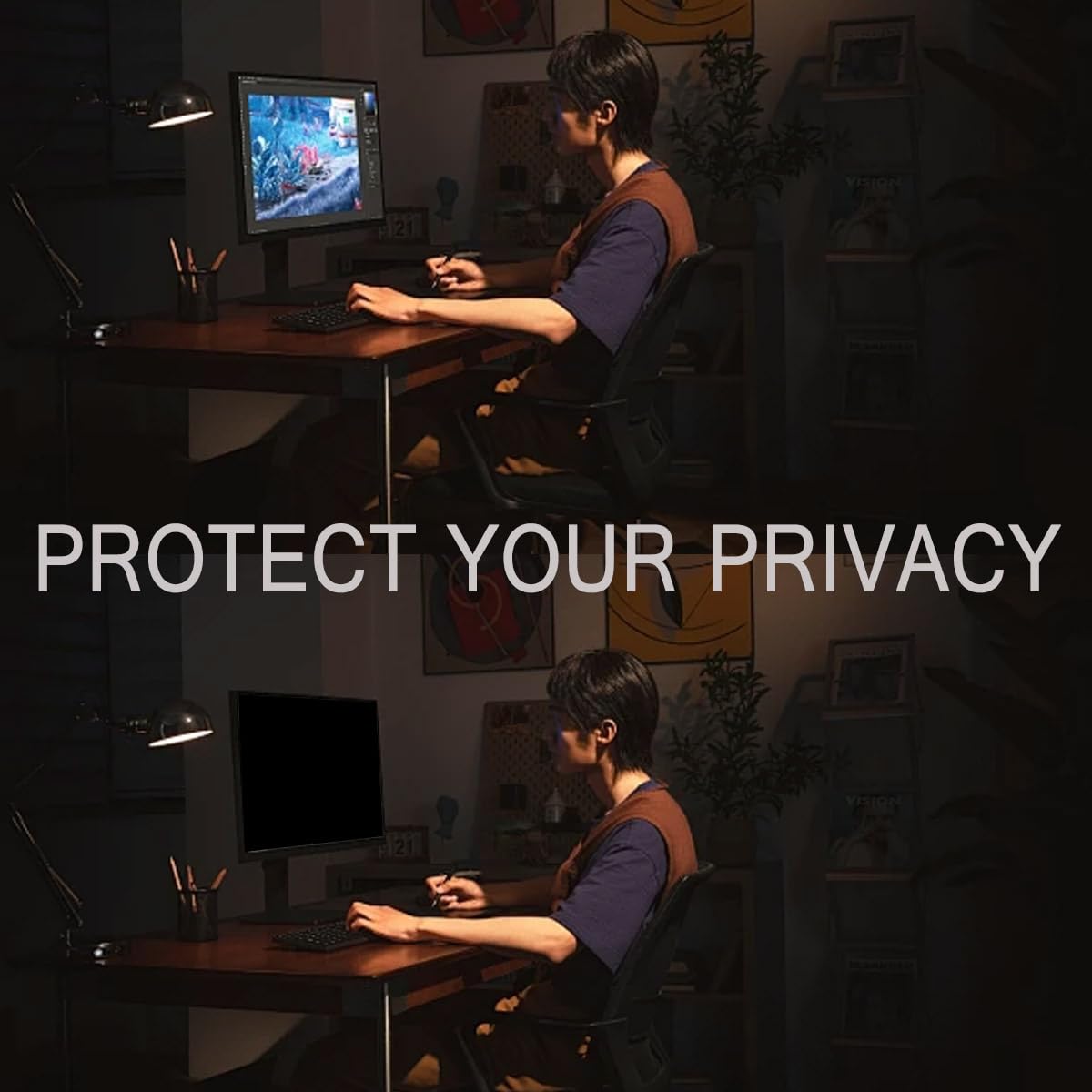 TBLOTYD Monitor Anti-Spy Protective Film, Anti-Blue Light Glare Widescreen Eye Protection Filter, High-Definition Hanging Eye Protection Filter Film,