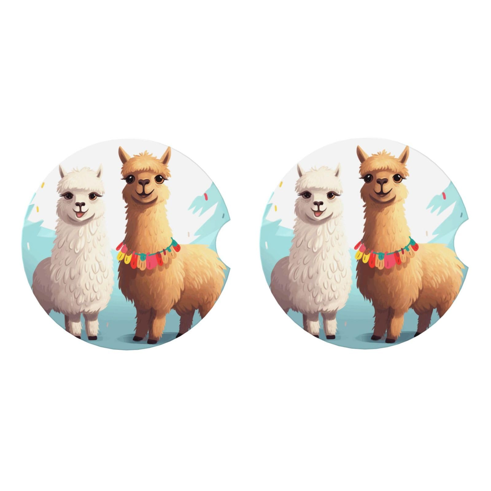 Ceramic Coasters for Drinks White Drink Coasters with Metal Holder Llama Alpaca Ceramic Coaster Set of 2 Tabletop Protection Mat for Home Decor