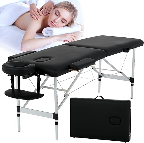 Tyyps Mesa de masaje plegable de 73 pulgadas, mesa de masaje portátil de 2 pliegues, cama de spa con patas de aluminio, altura ajustable para salón