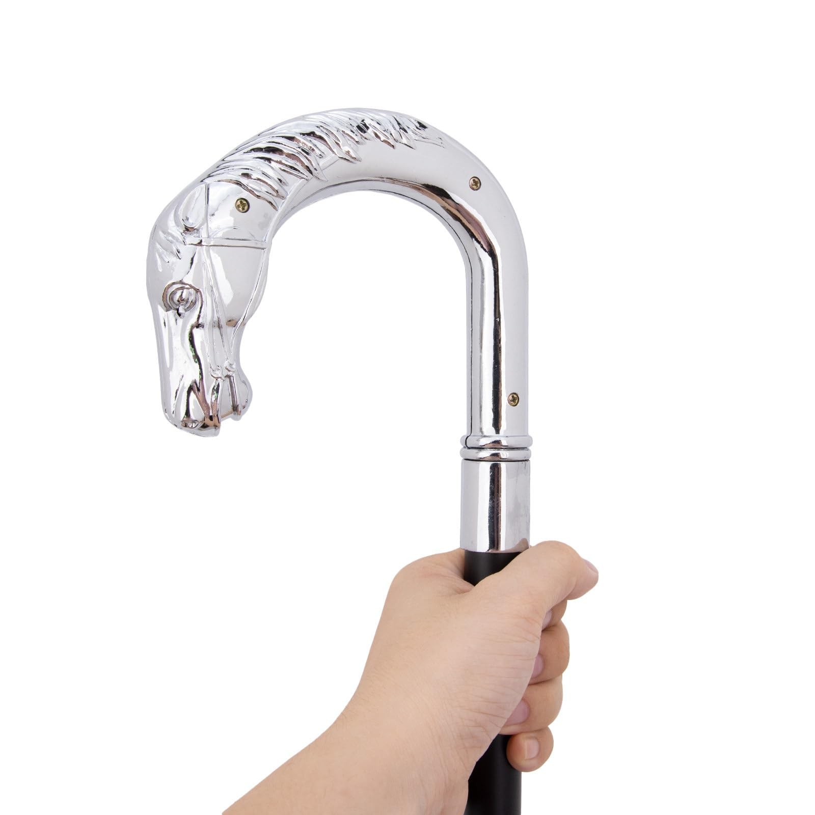Bastón con Empuñadura en Forma de Cabeza Caballo Plateada, Senderismo Metal Lujo Estilo Británico, Decorativo Elegante y Original para Caballeros