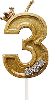 Diamond Crown Handmade 3 Gold Candle Birthday 3rd Happy Birthday Cake Big Large Glitter Bday Candle Cupcake Topper Decoration Boy Girl No Number Third Year Adult Wedding Party