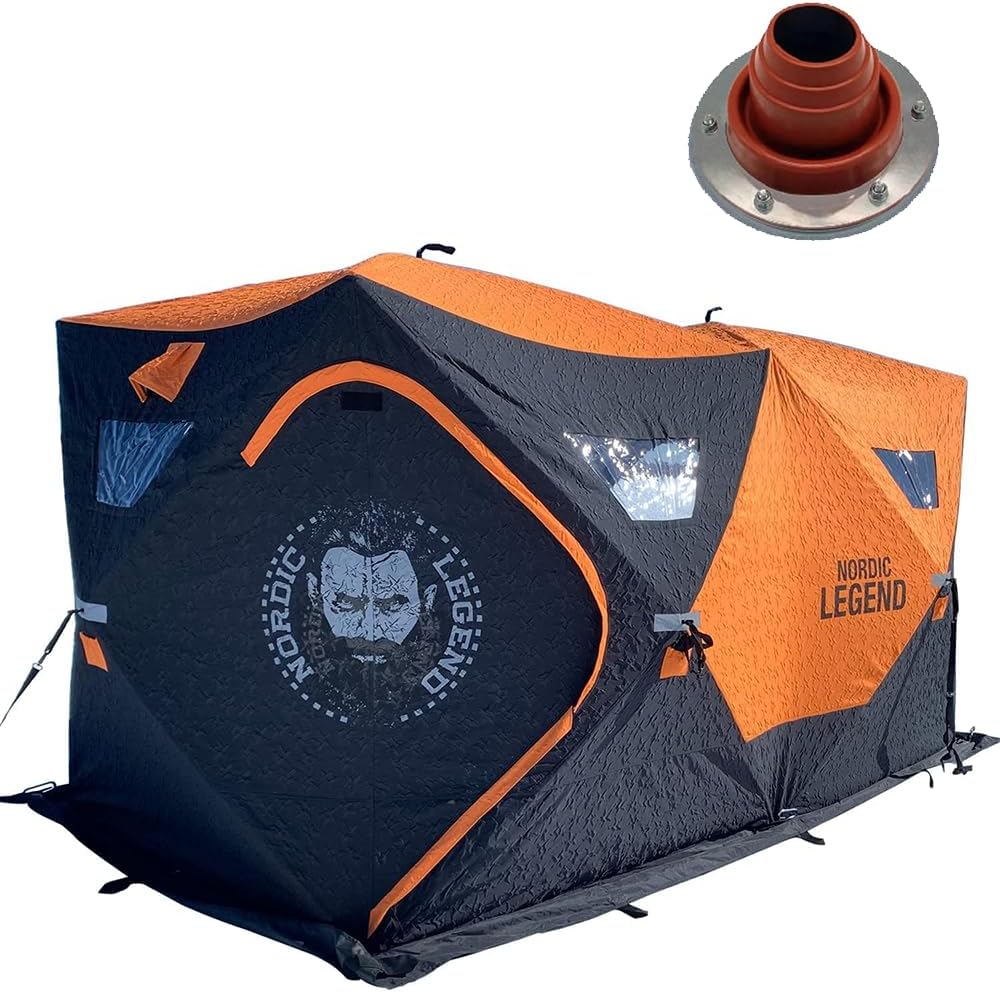 Nordic Legend Aurora Series Pop-Up Portable 4-8 Person Insulated Ice Fishing Shelter with Ice Shelter Chimney Port