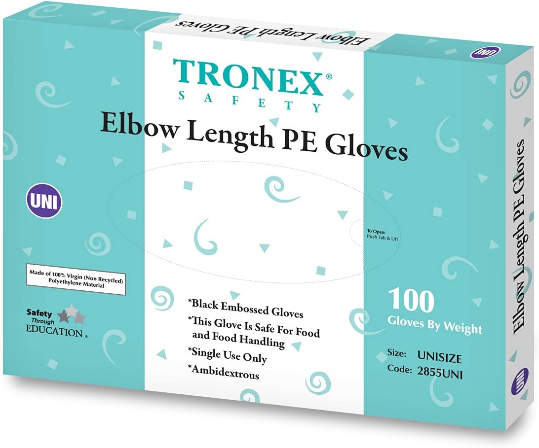 TRONEX 20" Elbow-Length Long Polyethylene (PE) Disposable Gloves, Long Plastic Gloves Food Safe