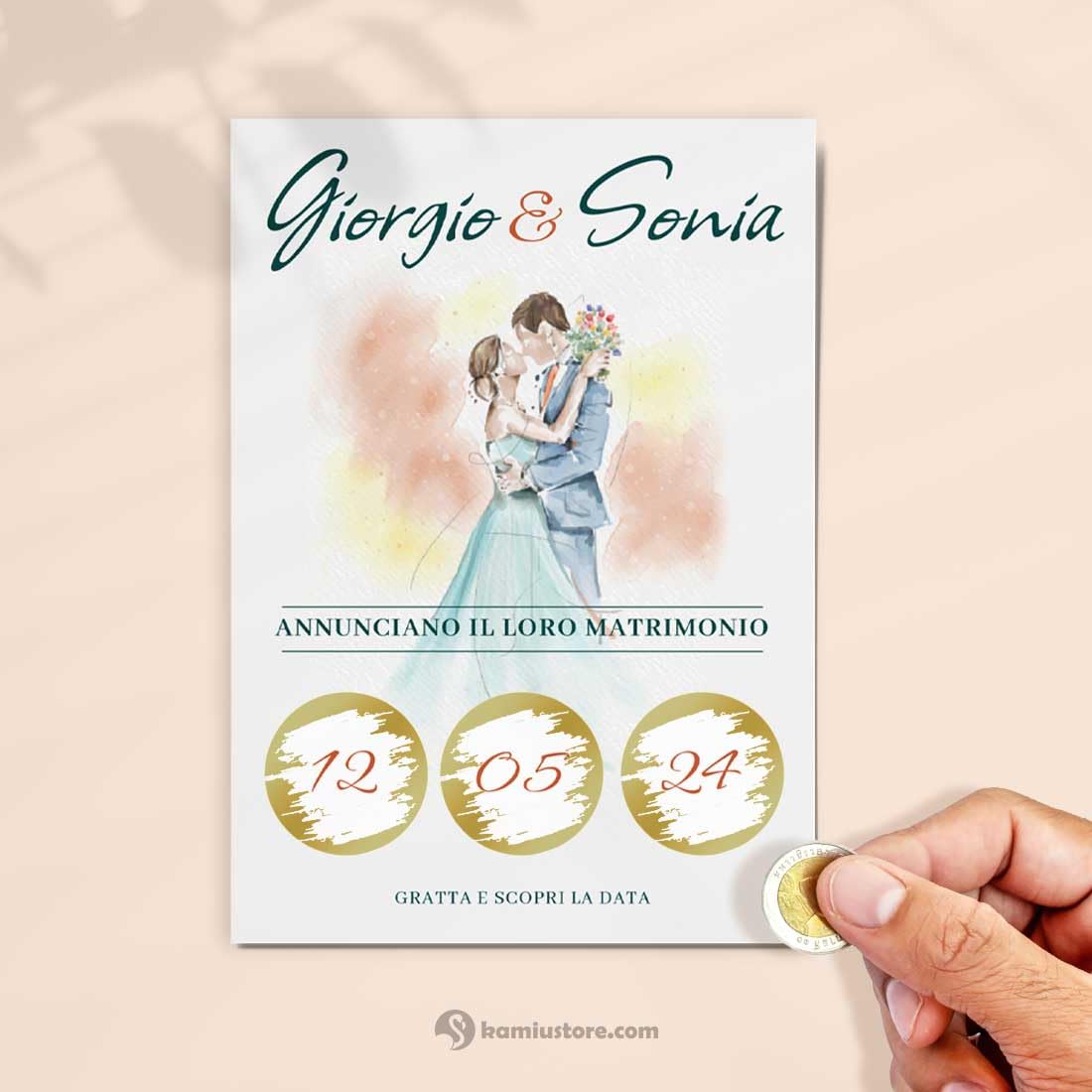 Partecipazioni Matrimonio Gratta e scopri la Data “Wedding Watercolor” - Set completi da 25-50 -100 (50)