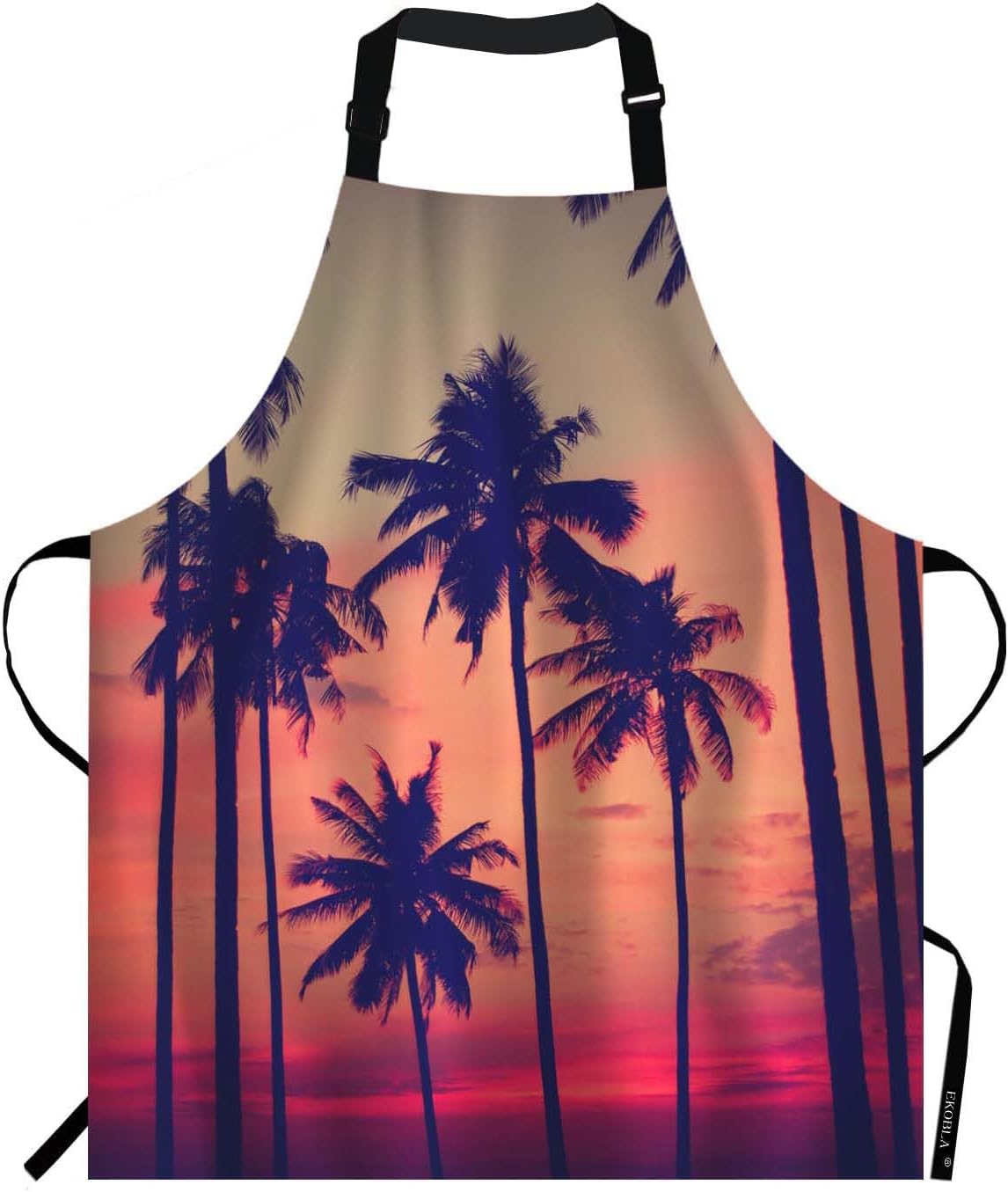 EKOBLA Palm Aprons Tree Summer Sunset Nightfall Clouds Sky Fantastic Landscape Waterproof Resistant Chef Cooking Kitchen BBQ Adjustable Aprons for Women Men 27x31 Inch