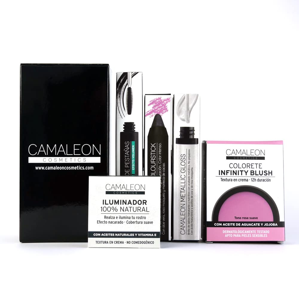 Camaleon Cosmetics - Especial día de la Madre - Pack Maquillaje Natural Glow - Maquillaje Iluminador - Set Labios, Ojos y Rostro - Con Activos Naturales - Perfecto para Regalar