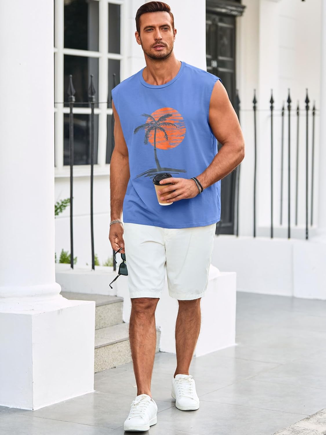 Runcati Mens Sleeveless Tank Tops Workout Gym Muscle Shirts Palm Tree Vintage Hawaiian Summer Beach T Shirts - Image 4