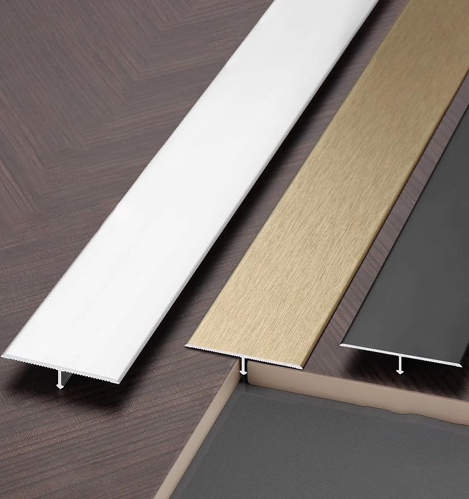 Vibeo übergangsprofil Matt T-förmige Bodenübergangsleiste Holz zu Fliesen 3er-Set Schwellenleiste Zierleiste Aluminiumlegierung Bodenfugenabdeckung für Türöffnungen(Brushed Bronze,W 40mm(1 5/8"))