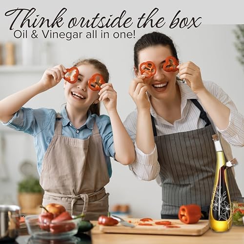 Miniatura 7 de Botella dispensadora de aceite y vinagre – Vidrio soplado a mano con elegante diseño floral grabado – Botella de vidrio premium para aderezo para