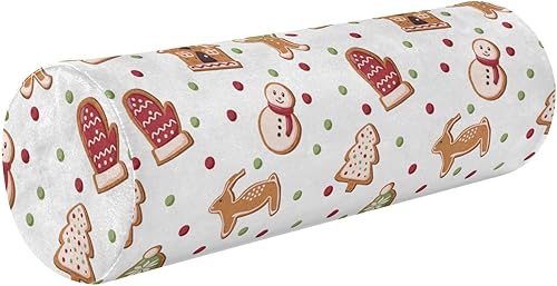 Christmas New Year Gingerbread Cookie Winter Holiday Bolster Pillow for Legs Sleeping Therapeutic Neck Roll Pillow Round Pillow Foam Pillow