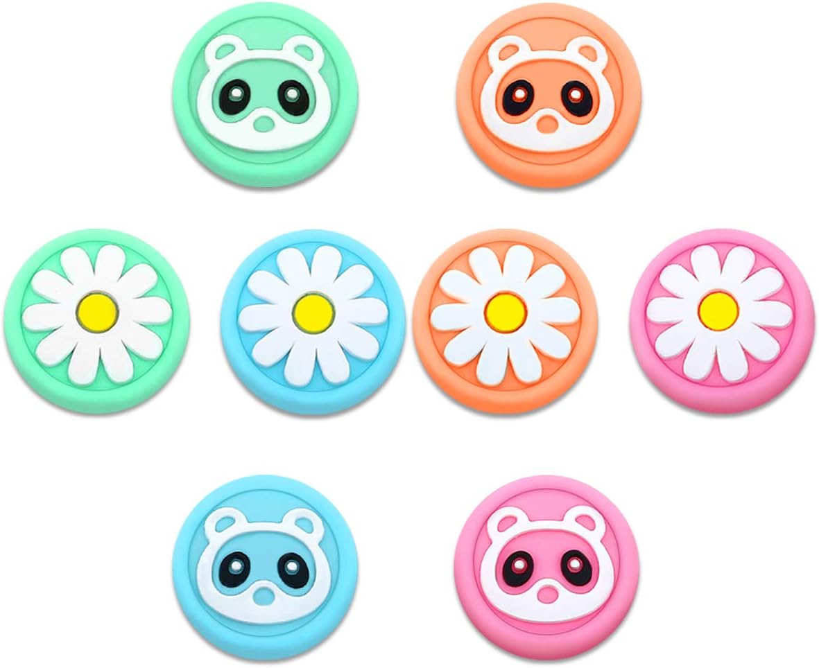 Thumb Grip Caps for Nintendo Switch & Lite Raccoon Flower 8 Pack Cute Design Soft Silicone Cover Joystick Caps Compatible with Switch Joy-Con, Pink&Blue& Green&Orange