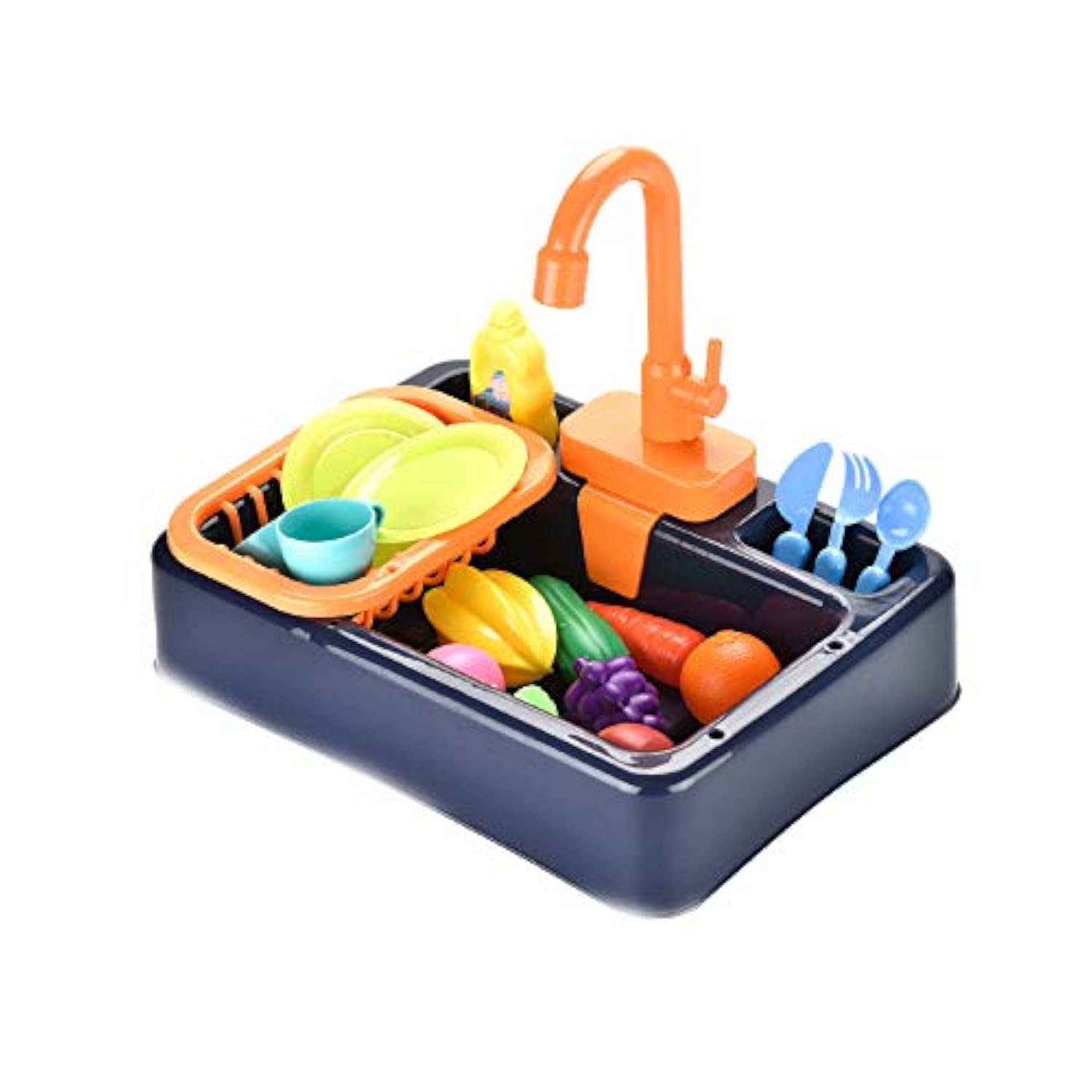 NIWWIN Giocattoli per lavello da Cucina per Bambini Set con Acqua Corrente Regali educativi Giochi di finzione per Ragazzi Ragazze Simulazione Lavastoviglie Rubinetto di Lavoro e Scarico (Blu)