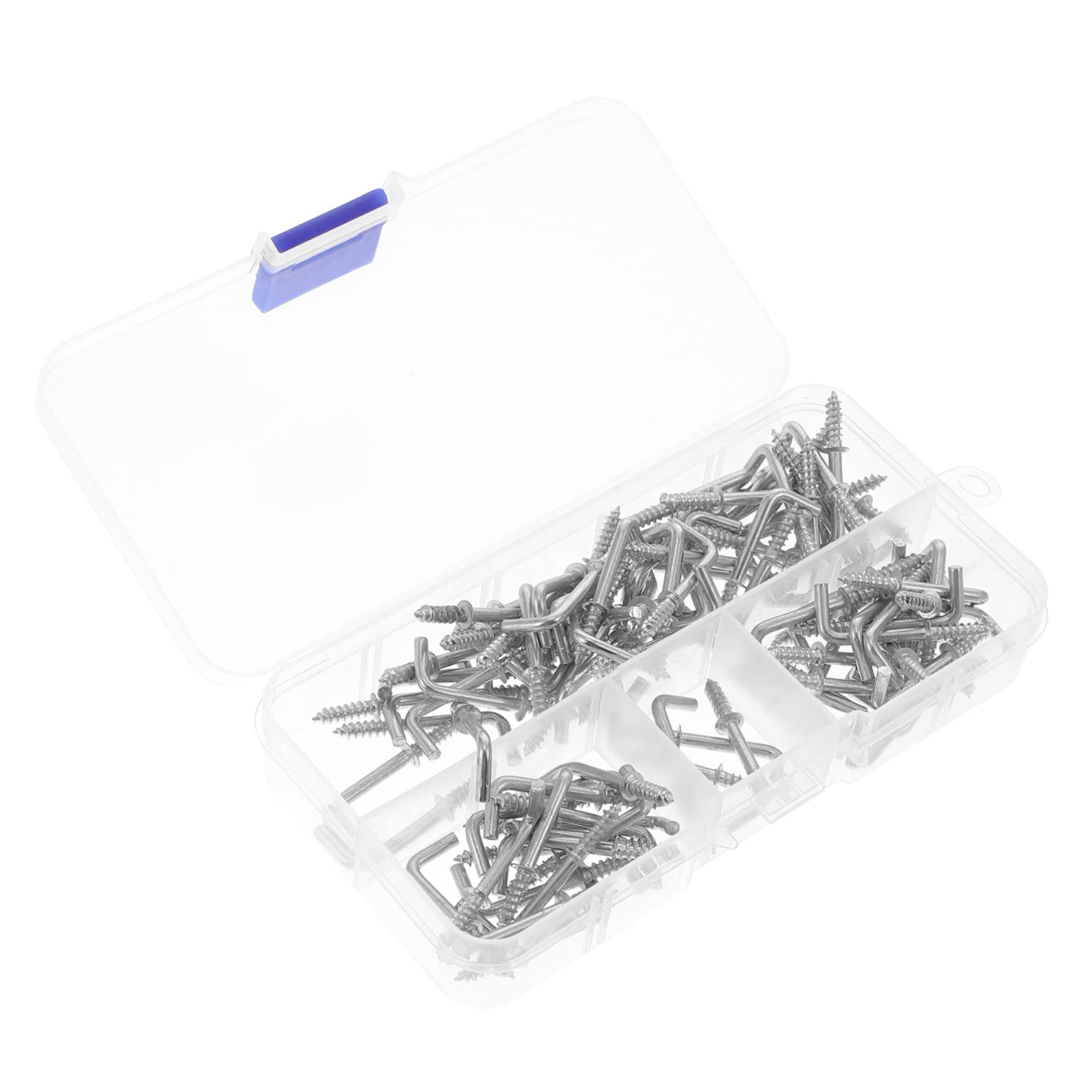 MUSISALY 100 Pcs Right Angle Screw Hook Right Angle Hooks Small Hooks for Hanging 7 Screw Hooks Square Bend Self- Tapping Screws 7 Shape Screws Blue and White Zinc Plating Silver