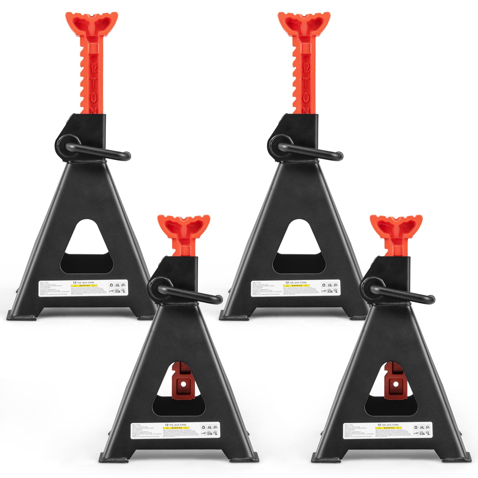 GOPLUS Juego de 2 Caballetes de Apoyo 12T con Altura Ajustable | Soportes para Automóviles con Proceso de Soldadura Fluida, 4 Patas Triangulares Amplias, Soportes para Eje, para SUV