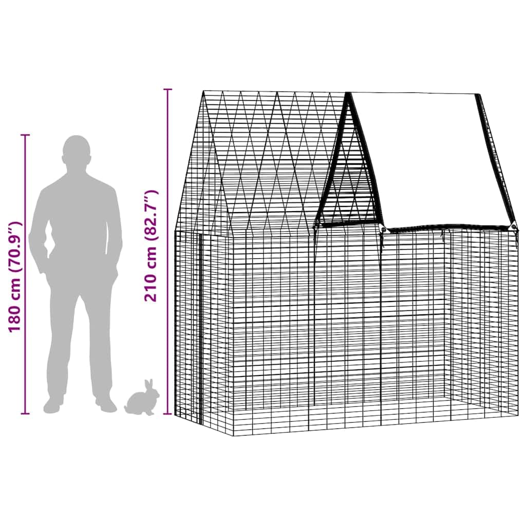 Jaula para conejos plateada, 200 x 100 x 210 cm, acero galvanizado, resistente a la intemperie, duradera, para conejos, cobayas, hámsters, hurones, tejado ampliable al aire libre