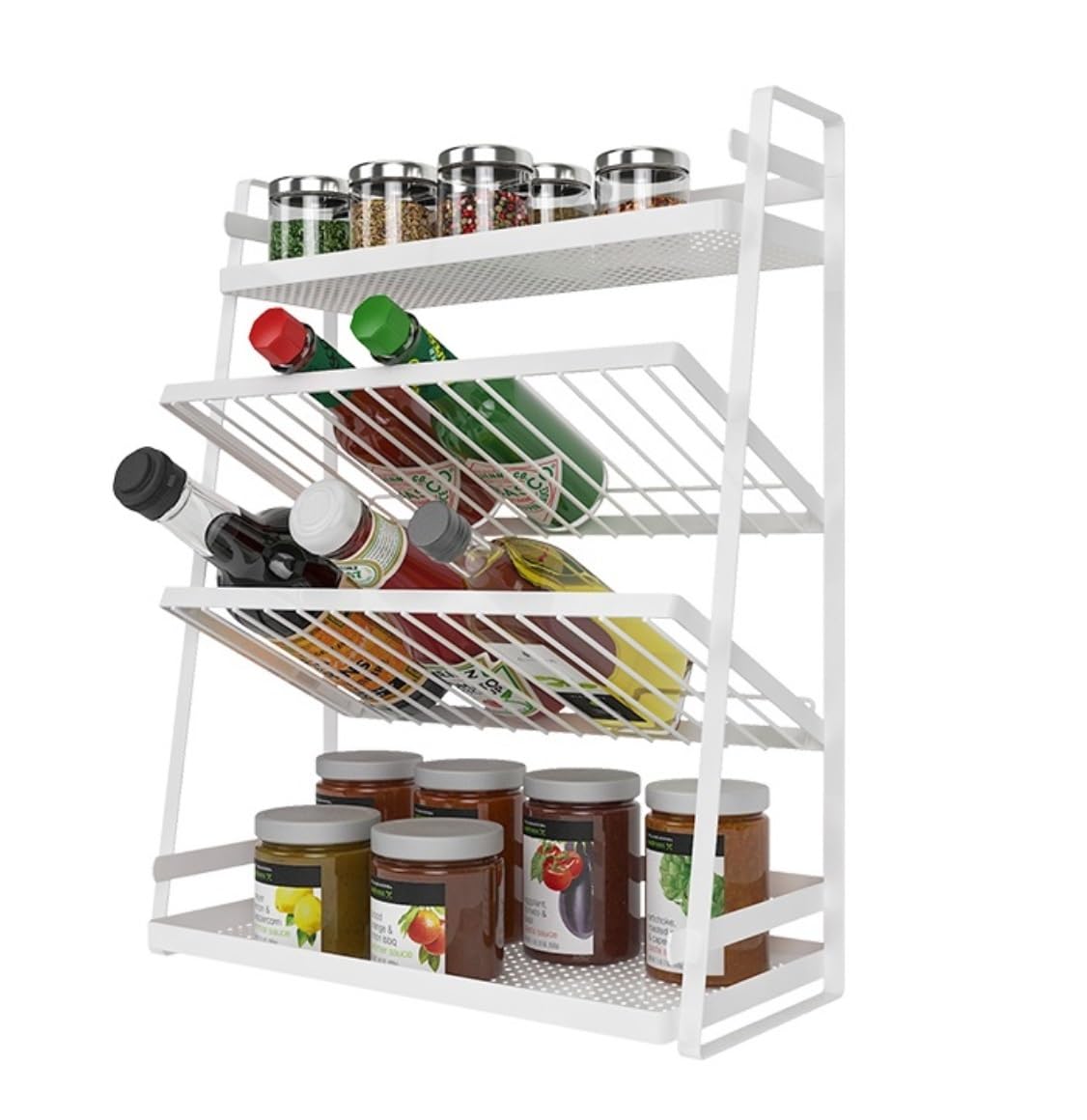 Portaspezie Portacondimenti Organizzatore per portaspezie a 4 livelli Portaspezie da banco in acciaio al carbonio Scaffale da cucina per bottiglie Barattoli Condimenti Portaoggetti da cucina