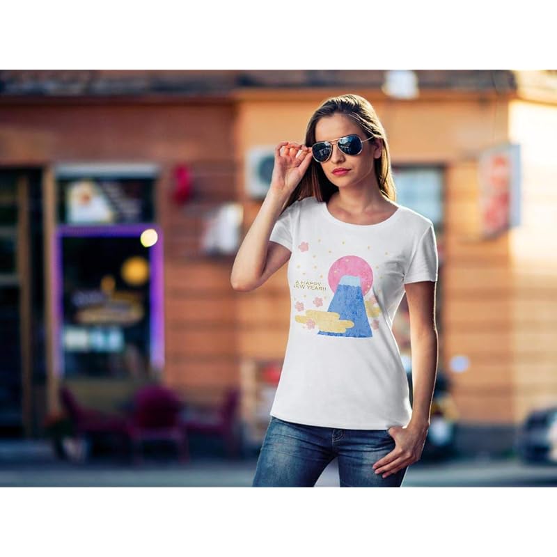 服 ファッション小物 恵みの時 Igsticker プリント Tシャツ レディース S Size おしゃれ クルーネック 白 ホワイト T Shirt 富士山 お正月 イラスト 5dzcbwqtmf Dinsos Cirebonkab Go Id