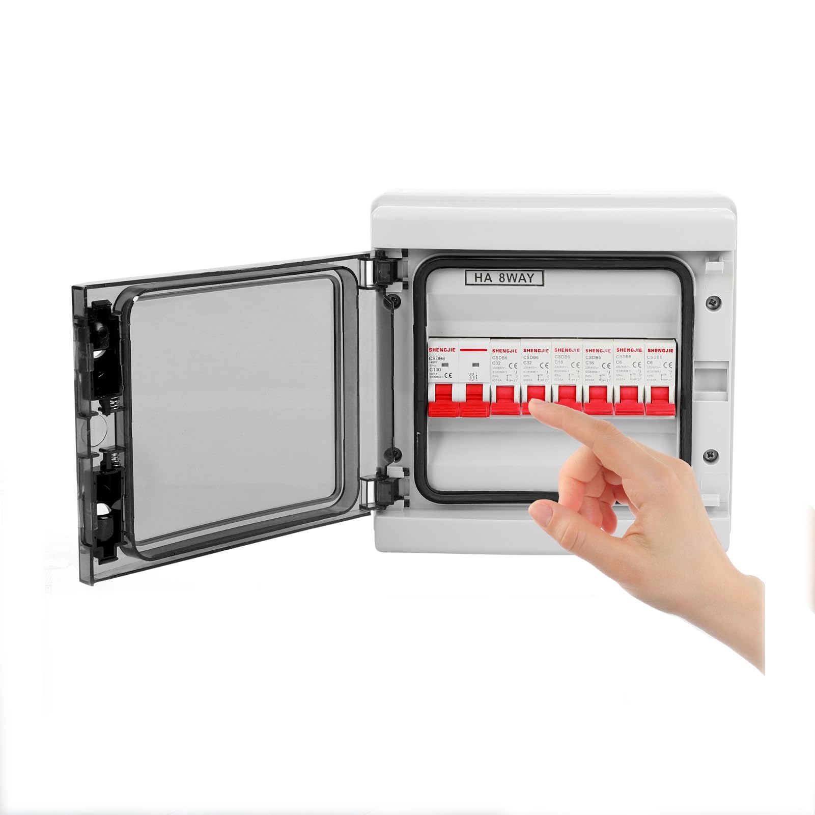 8-Way Consumer Unit IP65 Waterproof with Flame-Retardant ABS, 2P 100A Main Switch, and 6 MCBs for Circuit Breaker Protection Grey