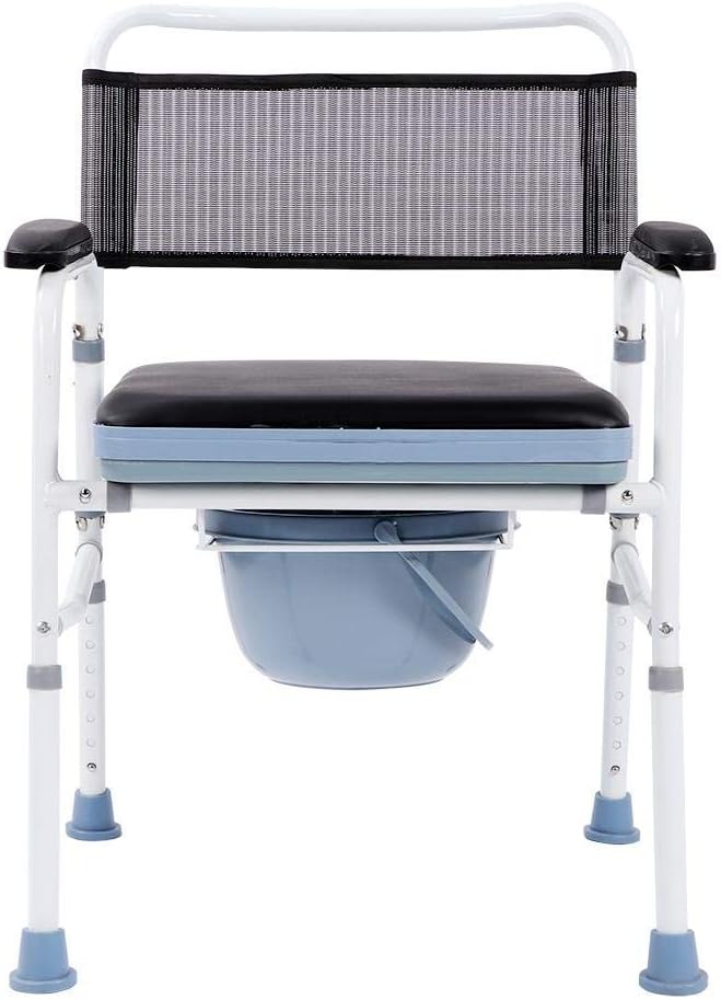 Ejoyous Commode with Seat Cover Cushion, Height Adjustable Portable Pierced Chair with Solid