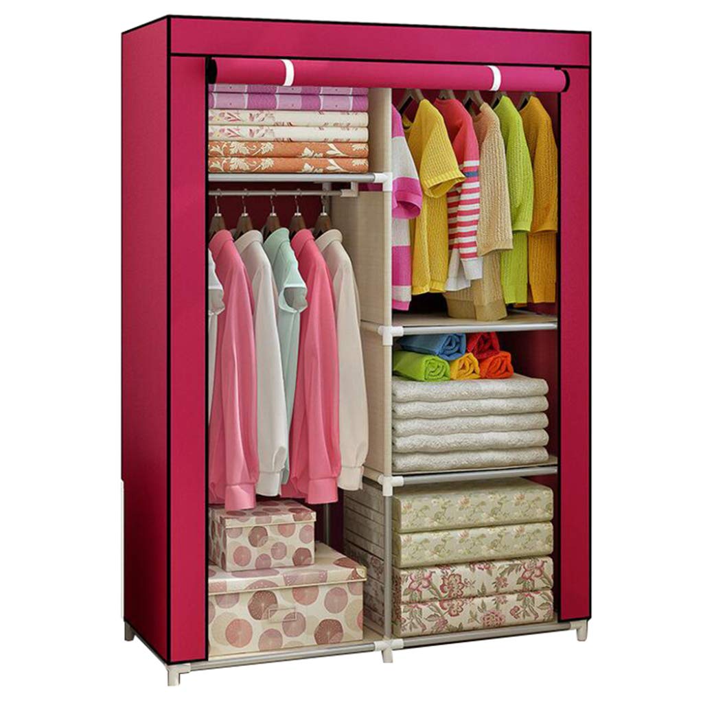 Placard pliable portable en tissu vin rouge avec penderie intégrée compacte