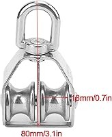 Vista 3 de Fydun - Polea marina de acero inoxidable 316 con doble rodillo giratorio, herramientas de elevación, color plateado para barcos