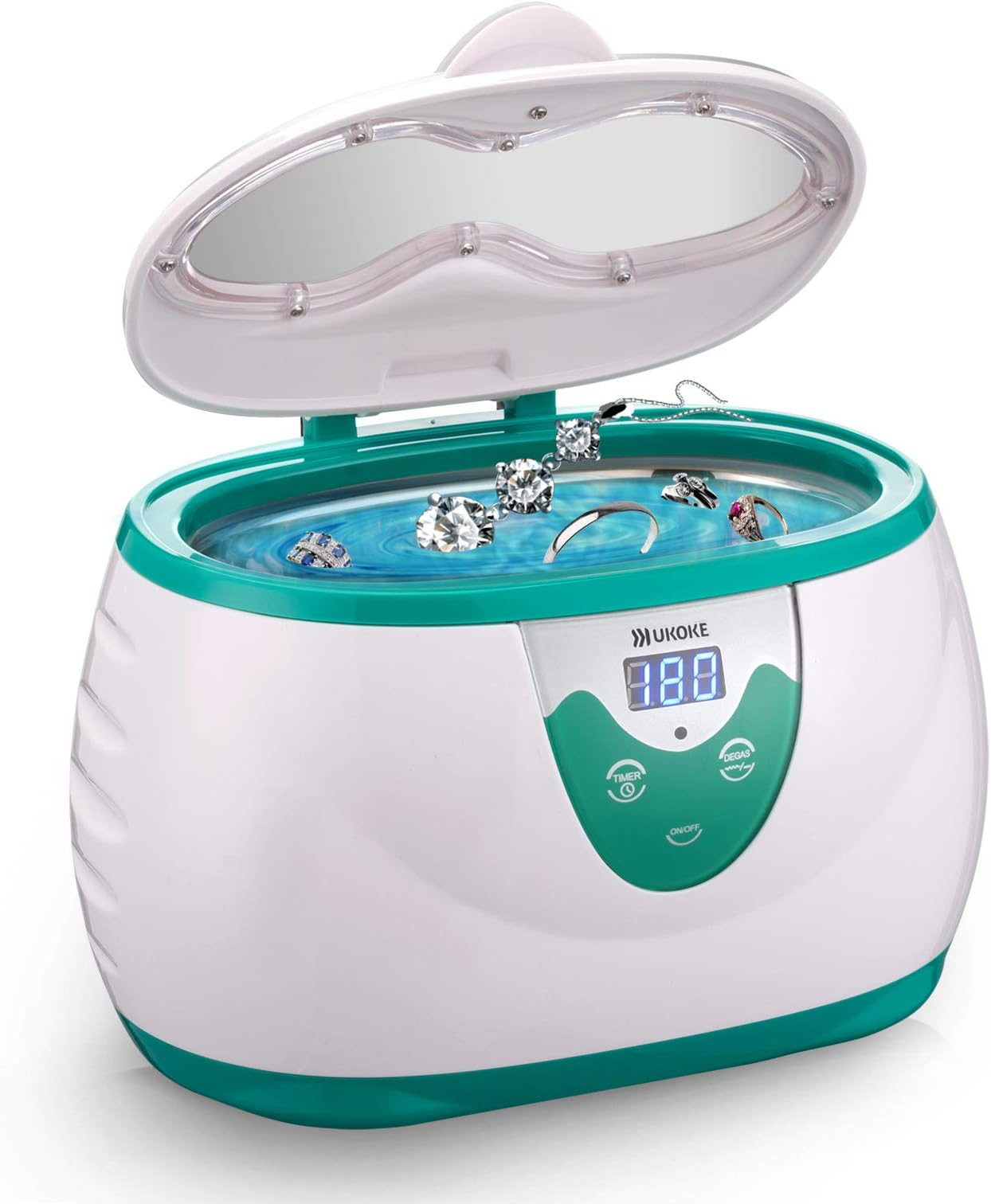 UKOKE Ultrasonic Cleaning Machine with Timer for Jewelry, Eyeglasses and Denture 0.6 L Green