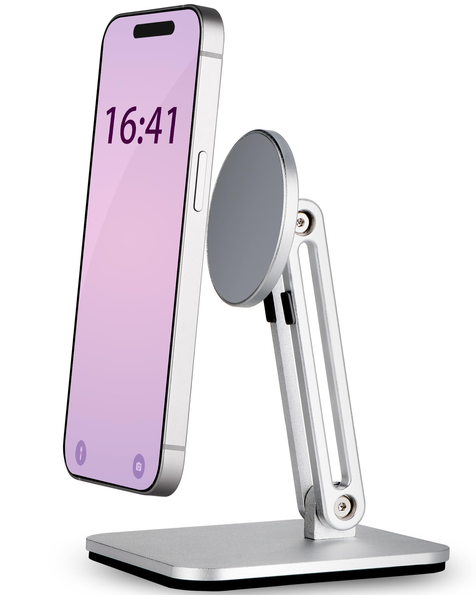Soporte magnético para teléfono para escritorio, soporte magnético plegable y ajustable para iPhone con almohadilla antideslizante para escritorio/hogar/oficina, compatible con iPhone