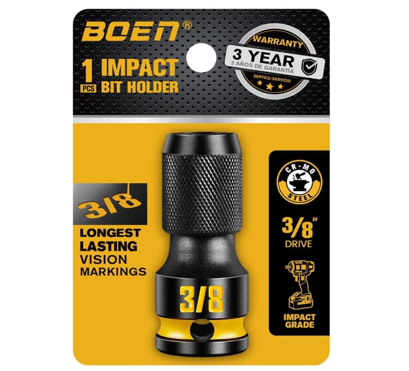Mr.wintek 3/8-Inch Drive to 1/4-Inch Hex Socket Adapter, Quick Release Impact Bit Holders, Square Drive Adapter, CR-MO Steel, Deep Embossed Size Marking
