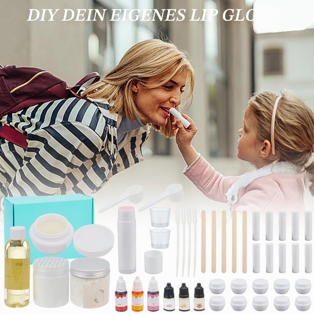 WEBEEDY DIY Lippenbalsam Kit, 53 Pcs Natürliche Feuchtigkeit Erwachsene DIY Lipgloss machen Kit mit Bienenwachs, Shea Butter, ätherisches Öl, leere Lippenbalsam Röhren Gläser