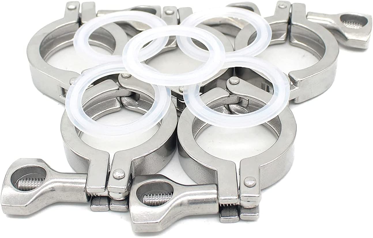 QiiMii Stainless Steel 304 Single Pin Heavy Duty Tri Clamp with Wing Nut for Ferrule TC 1.5" with 1 pc Silicone Gasket, 5 Pack