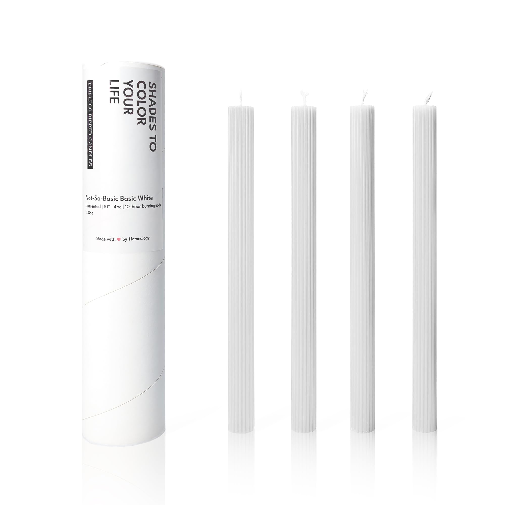 HOMEOLOGYTruly DRIPLESS DRIPLESS DRIPLEESS Ribbed Candles, 10-inch, Unscented, 4 Pack, Not-So-Basic Basic White