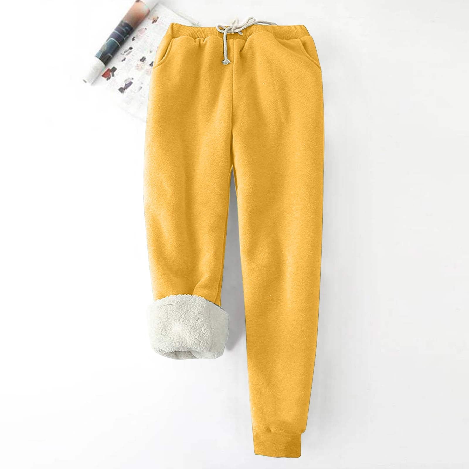 XUNRYAN Women Sherpa Lined Sweatpants Drawstring Elastic High Waisted Trousers Winter Warm Fleece Athletic Joggers w Pockets